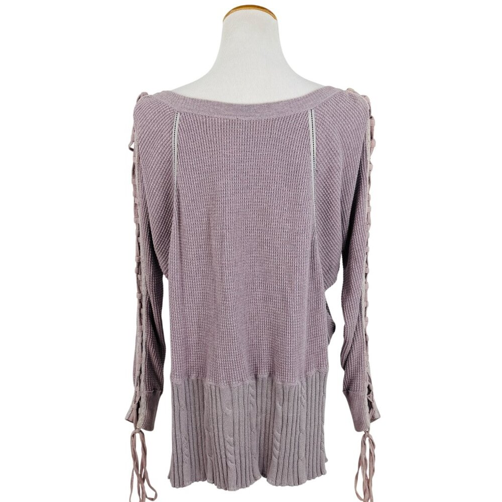 Free People Lilac Lace Up Sleeve Thermal Cable Knit Sweater | Boho Grunge Fairy - Picture 11 of 16